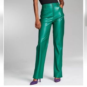 Green faux leather pants